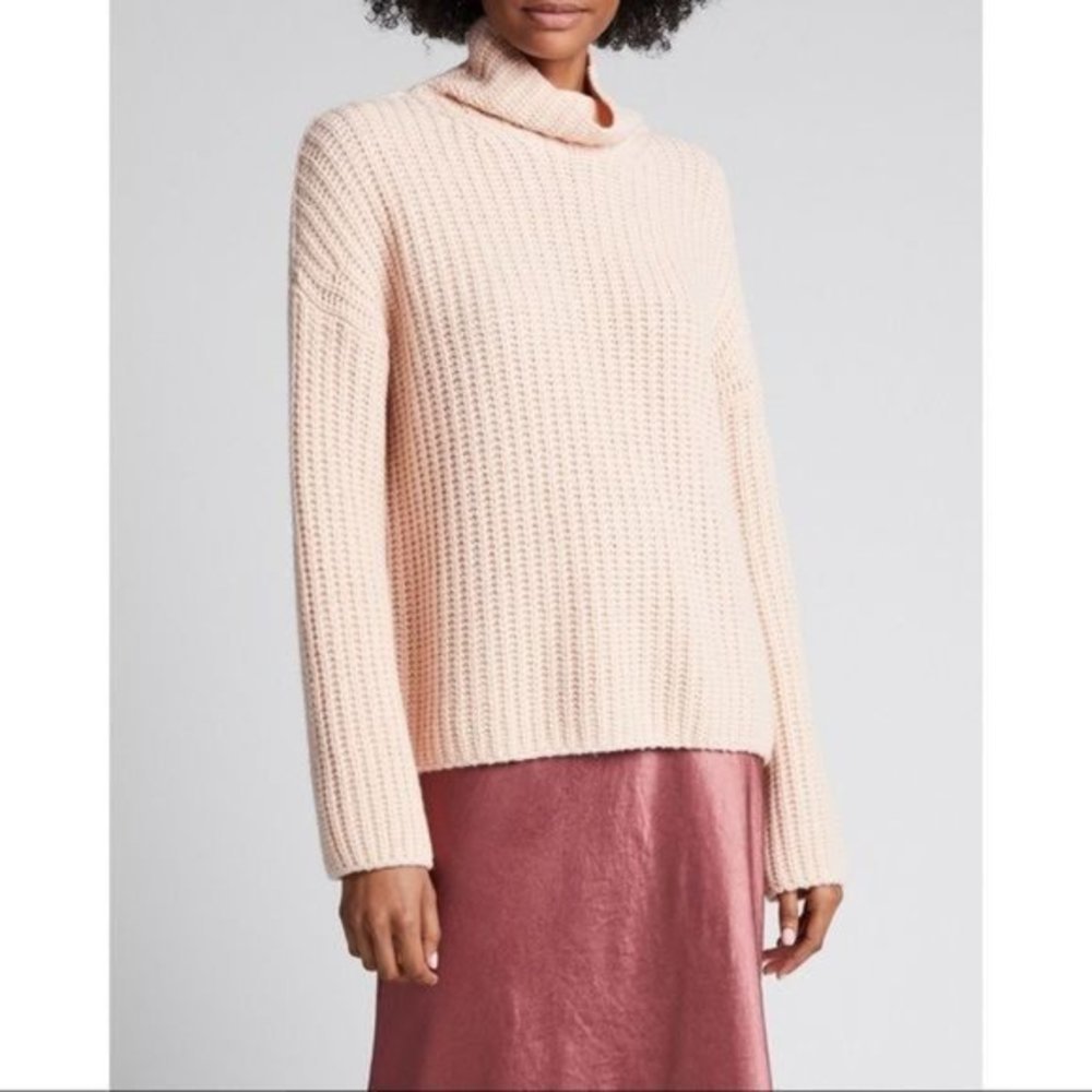 Vince Lofty Rib Knit Drop Sleeve Wool & Cashmere Blend Chunky Turtleneck Sweater - Picture 2 of 16